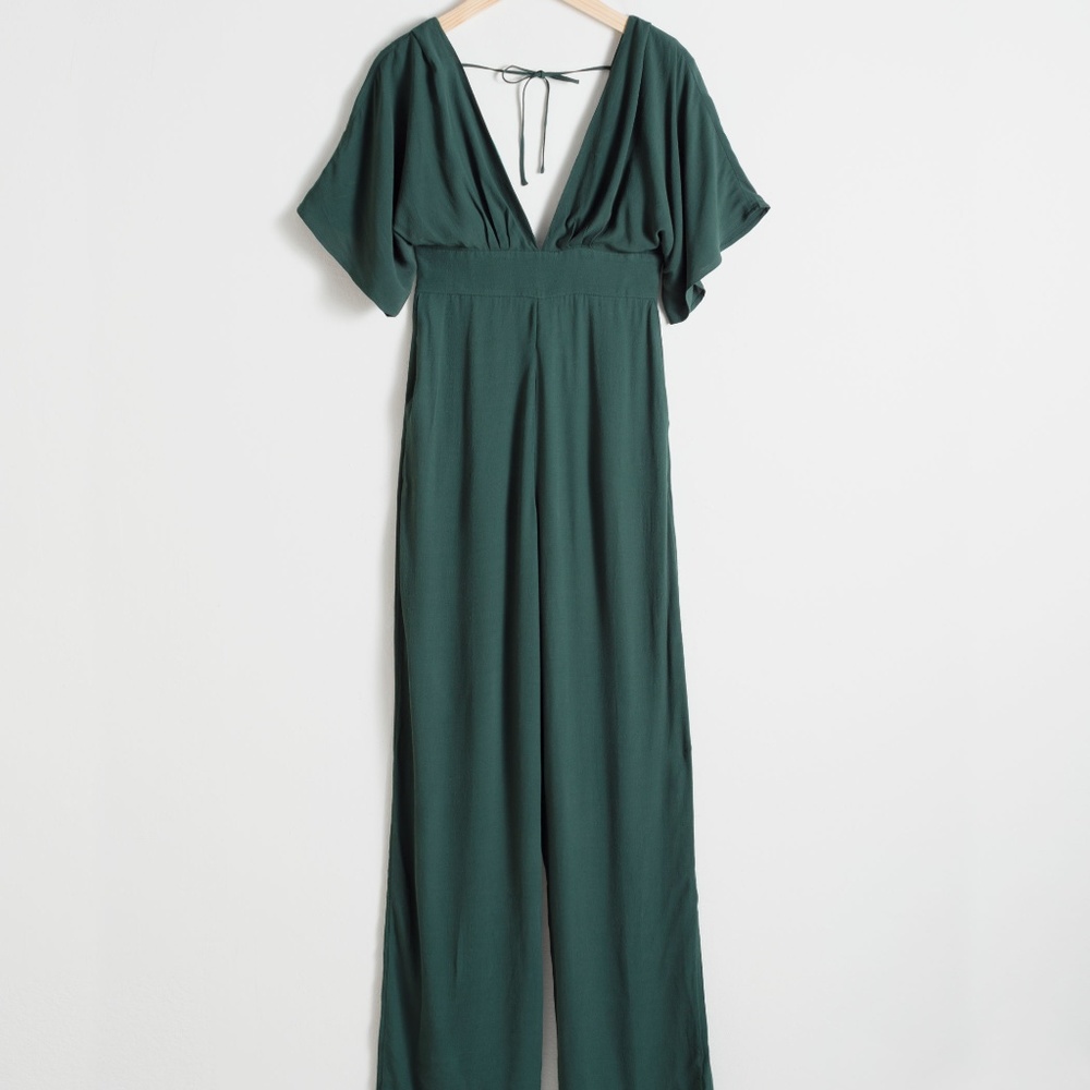 🚫SOLD🚫 NWT & Other Stories plunge green jumpsuit - Picture 4 of 4